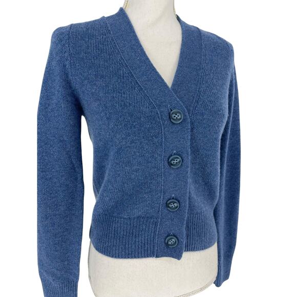 Jill Roberts 100% Cashmere Shrunken V-Neck Cardigan in Blue - Picture 7 of 11